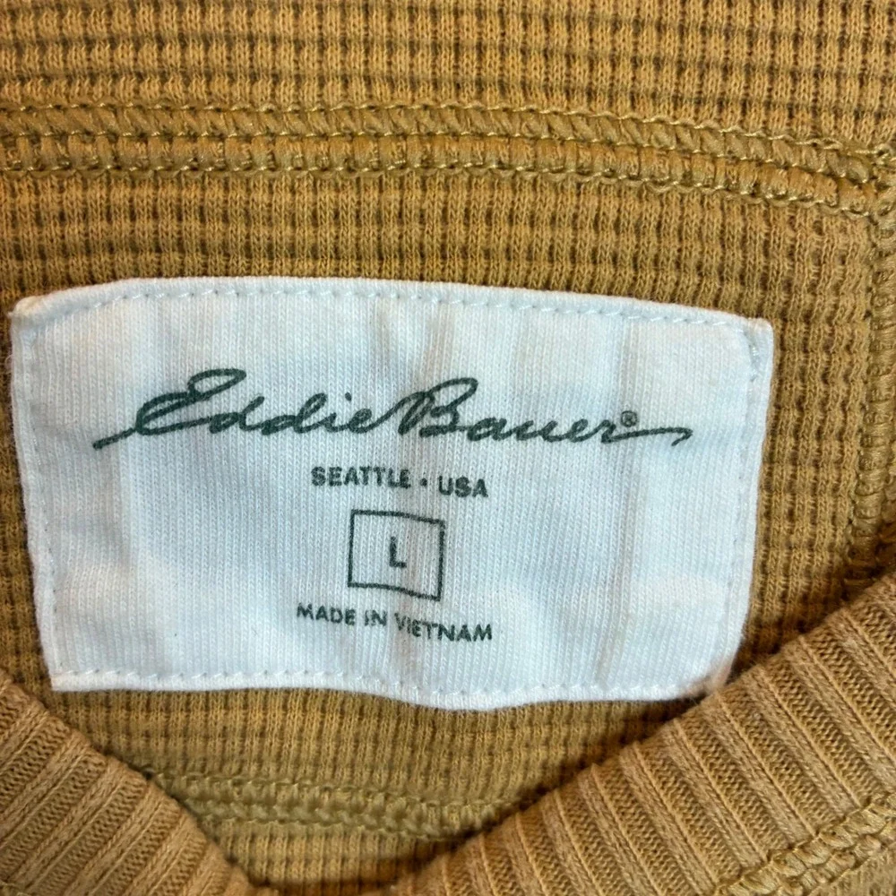 Eddie Bauer Mens Large Mustard Yellow Waffle Knit Thermal Long Sleeve Shirt